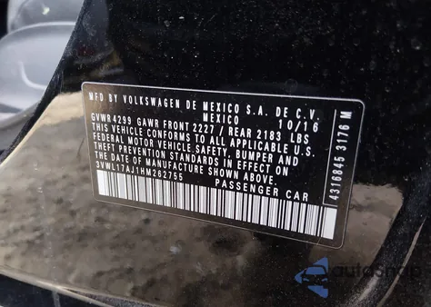 2017 Volkswagen Jetta 1.8T Sel/1.8T Sel Premium z USA, uszkodzony, nr VIN 3VWL17AJ1HM262755